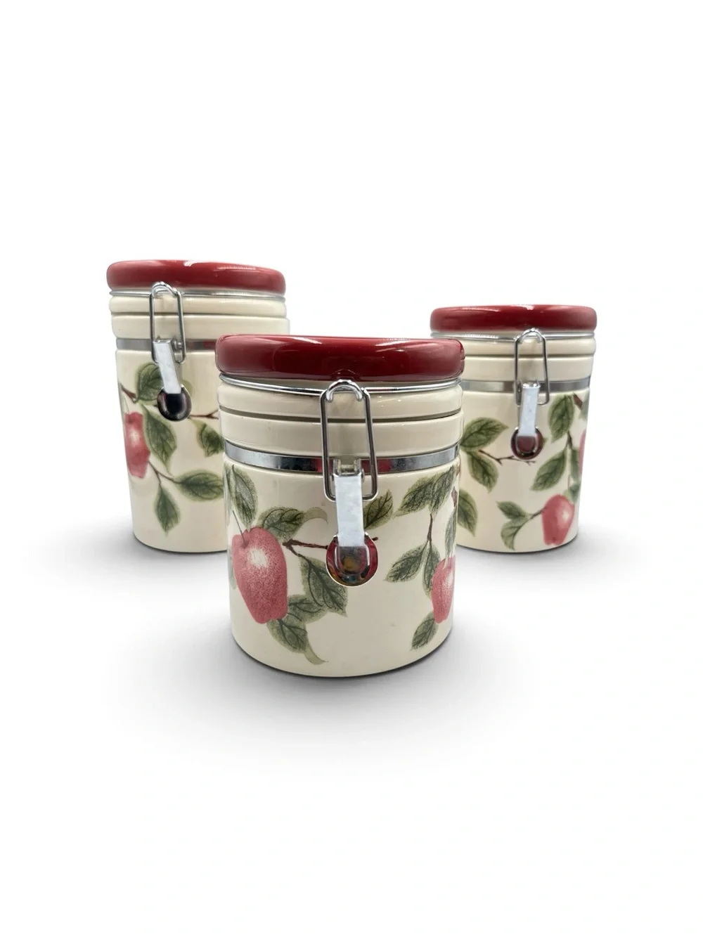 Vintage Y2K Apple Ceramic Canister Set Cottagecore Grannycore Kitchen Jars